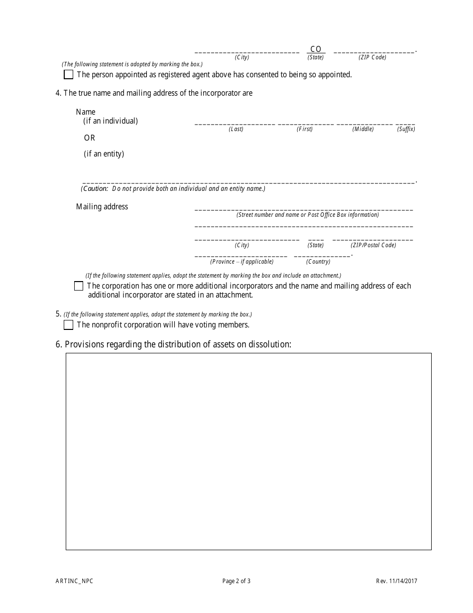 Statement of Correction Correcting a Mistakenly Filed Foreign Entity That Was Meant to Be a Domestic Entity - Nonprofit Corporations - Colorado, Page 4