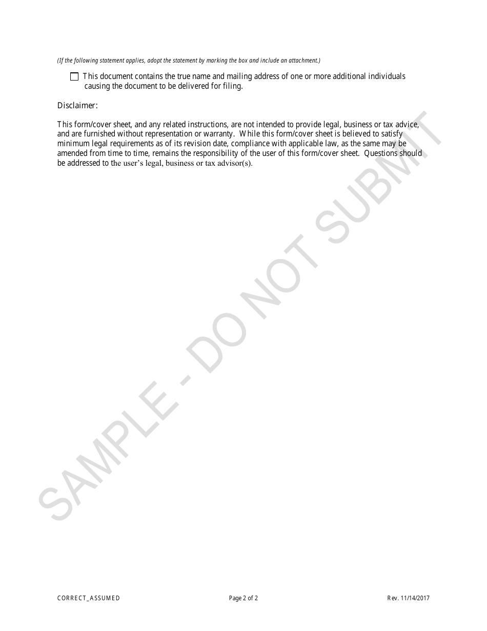 Statement of Correction Correcting the Assumed Entity Name - Sample - Colorado, Page 2