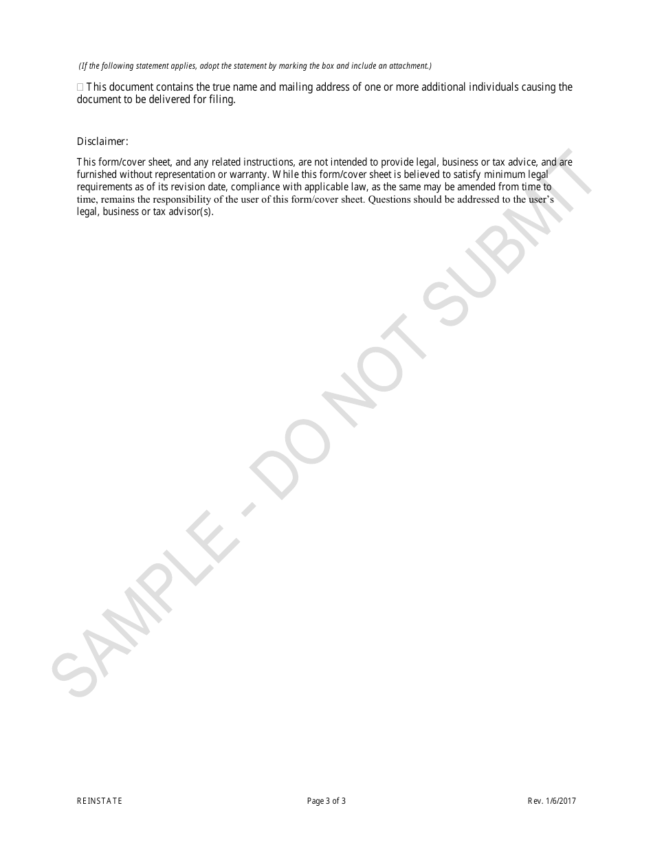 Articles of Reinstatement - Sample - Colorado, Page 3