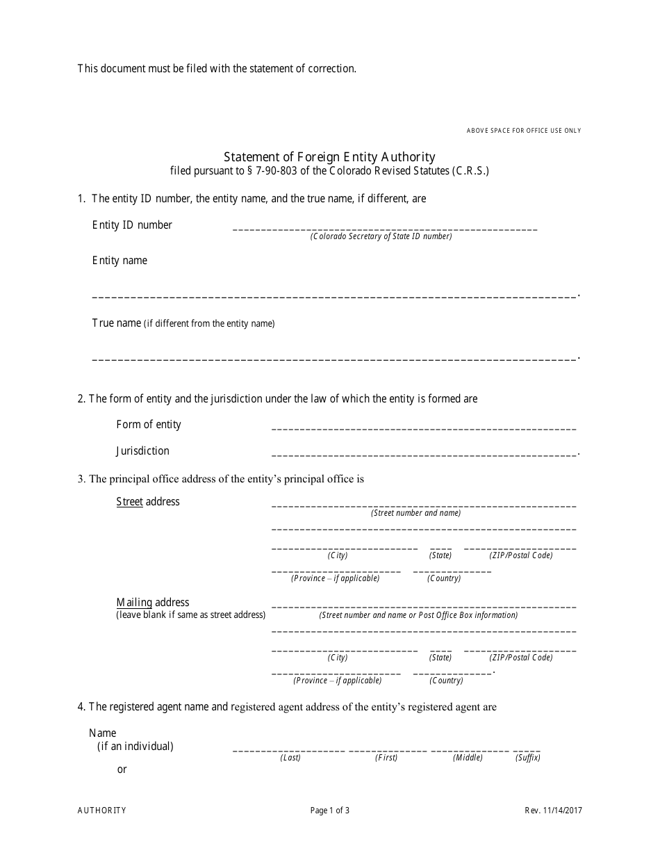 Statement of Correction Correcting a Mistakenly Filed Domestic Entity That Was Meant to Be a Foreign Entity - Colorado, Page 3