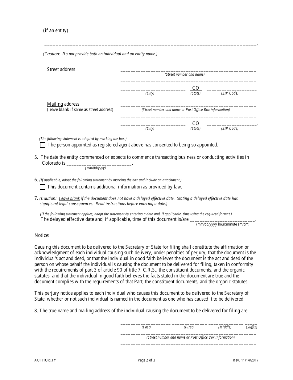Statement of Correction Correcting a Mistakenly Filed Domestic Entity That Was Meant to Be a Foreign Entity - Colorado, Page 4