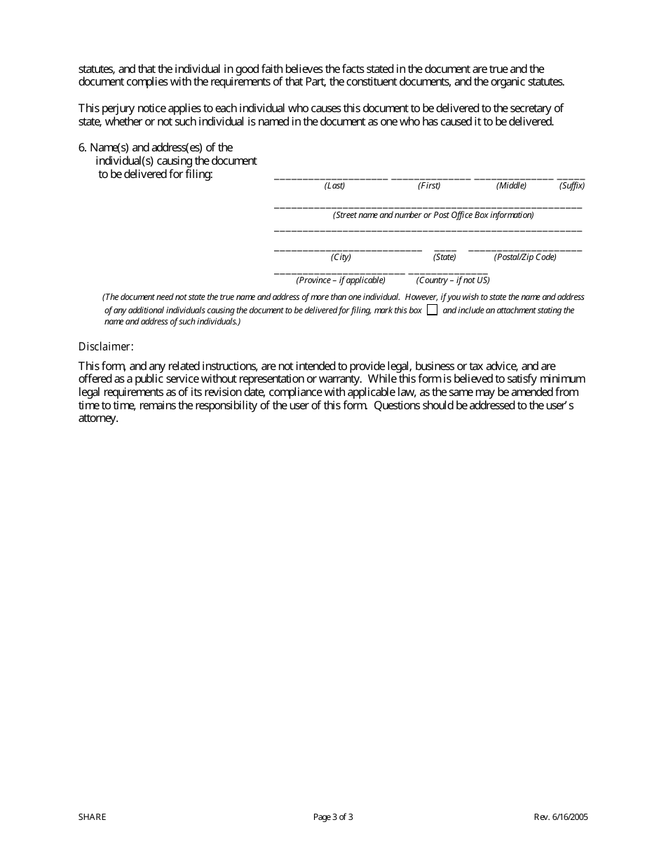 Statement of Share and Equity Capital Exchange - Colorado, Page 3