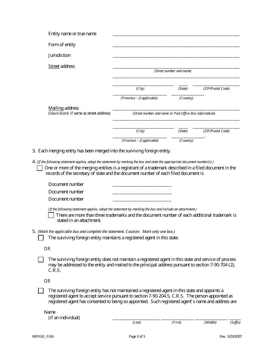 Statement of Merger (Surviving Entity Is a Foreign Entity) - Colorado, Page 3