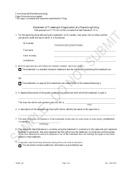 Document preview: Statement of Trademark Registration of a Reporting Entity - Sample - Colorado