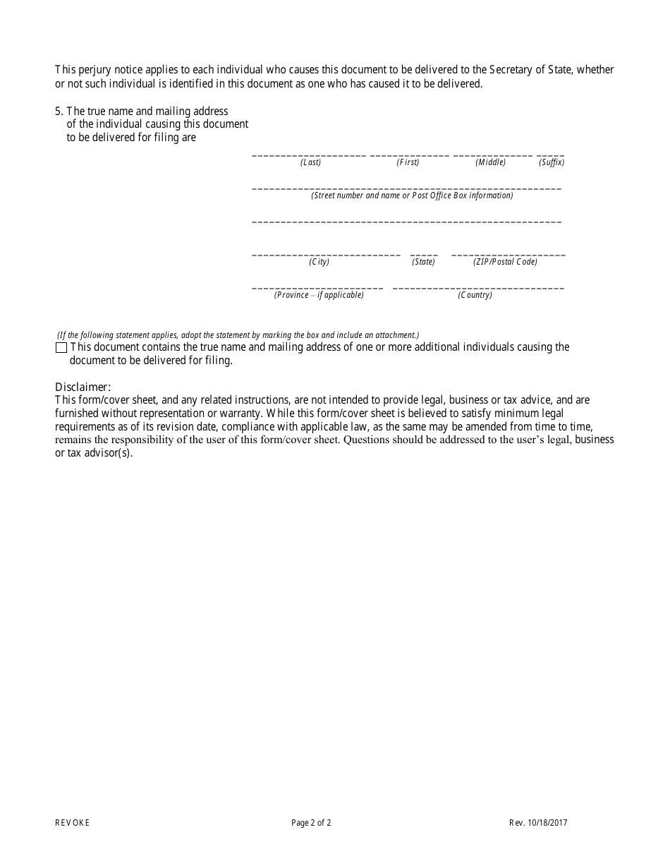 Statement of Correction Revoking a Filed Document - Colorado, Page 2