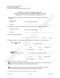 Document preview: Statement of Transfer of Trademark Registration Transferring a Trademark to an Individual Resident of Colorado - Sample - Colorado