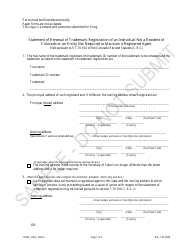 Document preview: Statement of Renewal of Trademark Registration of an Individual Not a Resident of Colorado or an Entity Not Required to Maintain a Registered Agent - Sample - Colorado