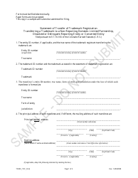 Document preview: Statement of Transfer of Trademark Registration Transferring a Trademark to a Non-reporting Domestic Limited Partnership, Dissolved or Delinquent Reporting Entity or Converted Entity - Sample - Colorado
