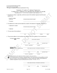 Document preview: Statement of Transfer of Trademark Registration Transferring a Trademark to an Individual Not a Resident of Colorado - Sample - Colorado