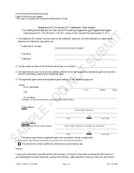 Document preview: Statement of Correction of Trademark Information Correcting the Address for Service of Process by Appointing a Registered Agent - Sample - Colorado