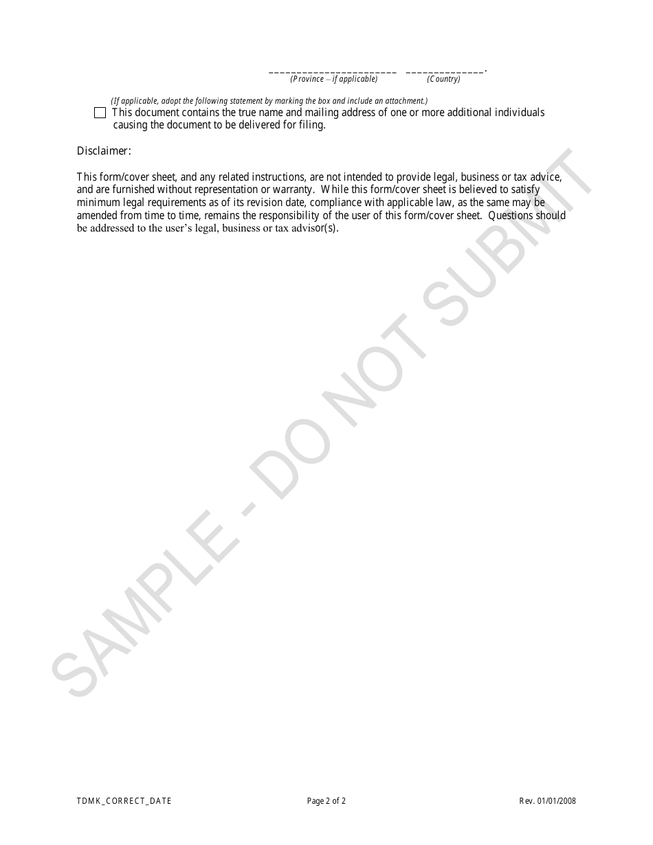 Statement of Correction of Trademark Information Correcting the Date of First Use - Sample - Colorado, Page 2