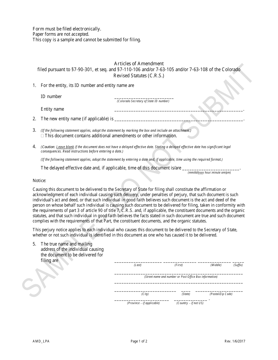 Colorado Articles of Amendment - Limited Partnership Associations ...