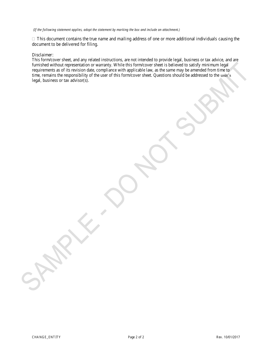 Statement of Change Changing the Entity Name - Limited Liability Partnerships, Limited Liability Limited Partnerships - Sample - Colorado, Page 2