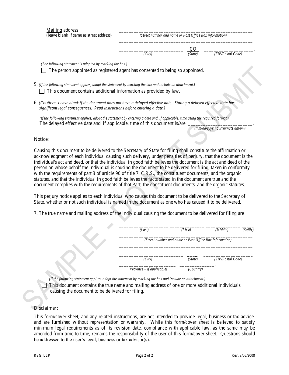 Colorado Statement of Registration to Register as a Limited Liability ...