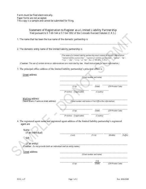 Statement of Registration to Register as a Limited Liability Partnership - Sample - Colorado Download Pdf