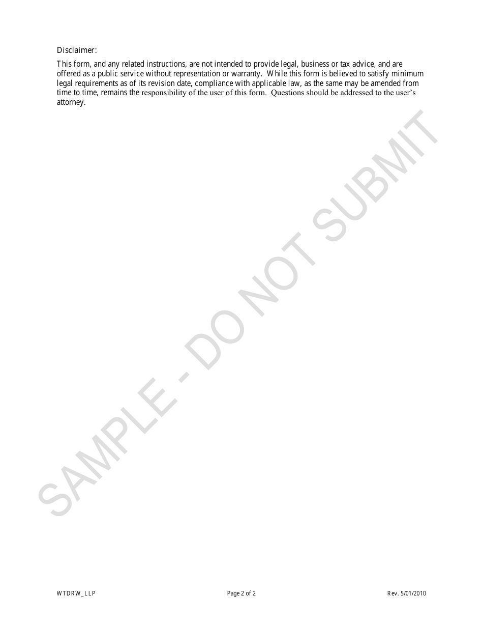 Statement of Withdrawal of Registration for a Limited Liability Partnership - Sample - Colorado, Page 2