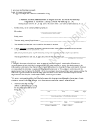 Document preview: Amended and Restated Statement of Registration for a Limited Partnership Registered as a Limited Liability Limited Partnership (Lllp) - Sample - Colorado