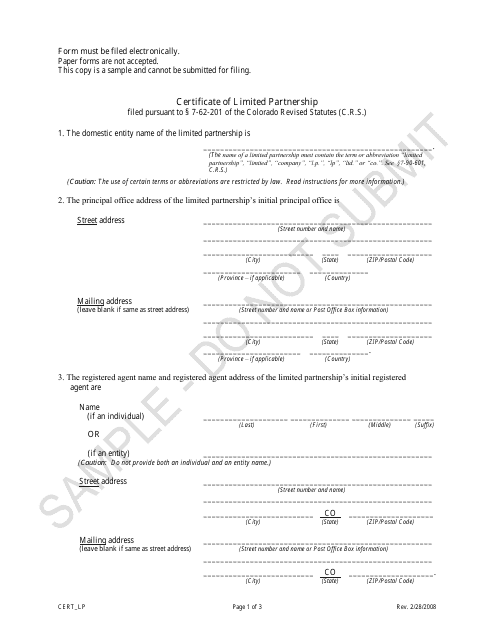 Colorado Certificate of Limited Partnership Sample Fill Out Sign