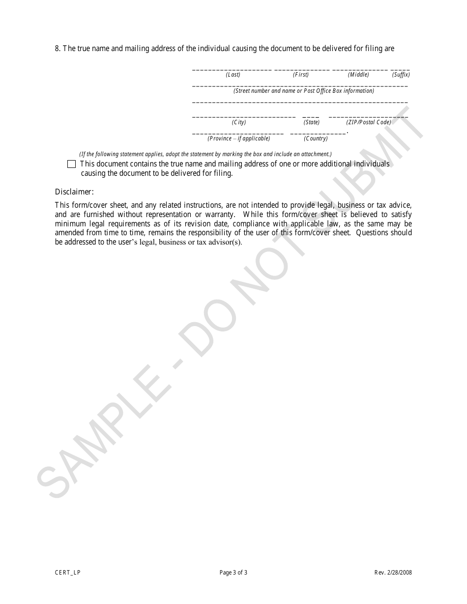 Certificate of Limited Partnership - Sample - Colorado, Page 3