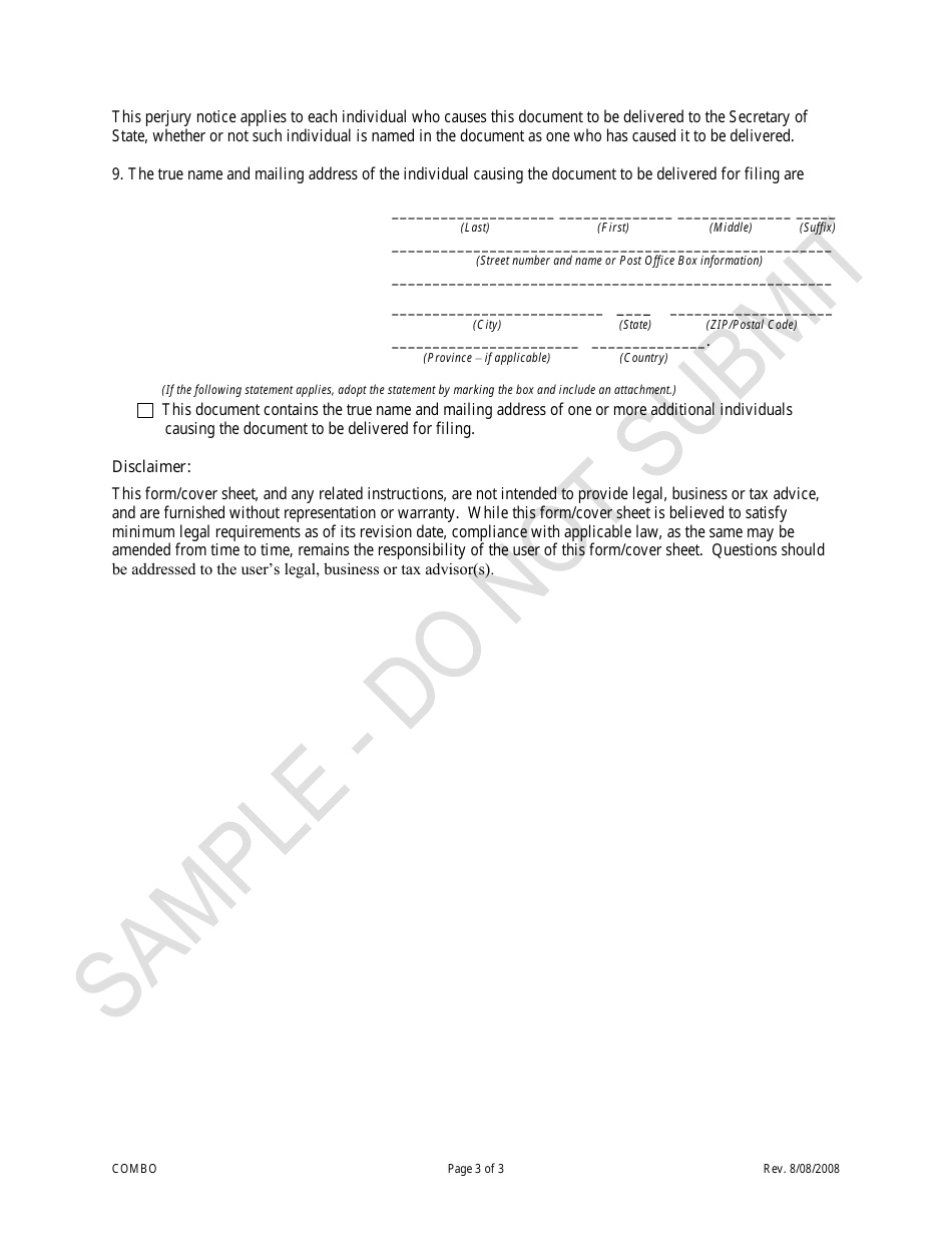 Certificate of Limited Partnership and Statement of Registration to Register as a Limited Liability Limited Partnership - Sample - Colorado, Page 3