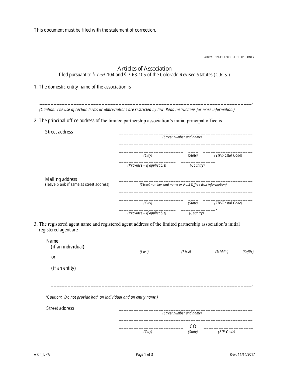 Statement of Correction Correcting a Mistakenly Filed Domestic Entity That Was Meant to Be a Different Form of Domestic Entity - Limited Partnership Associations - Colorado, Page 3
