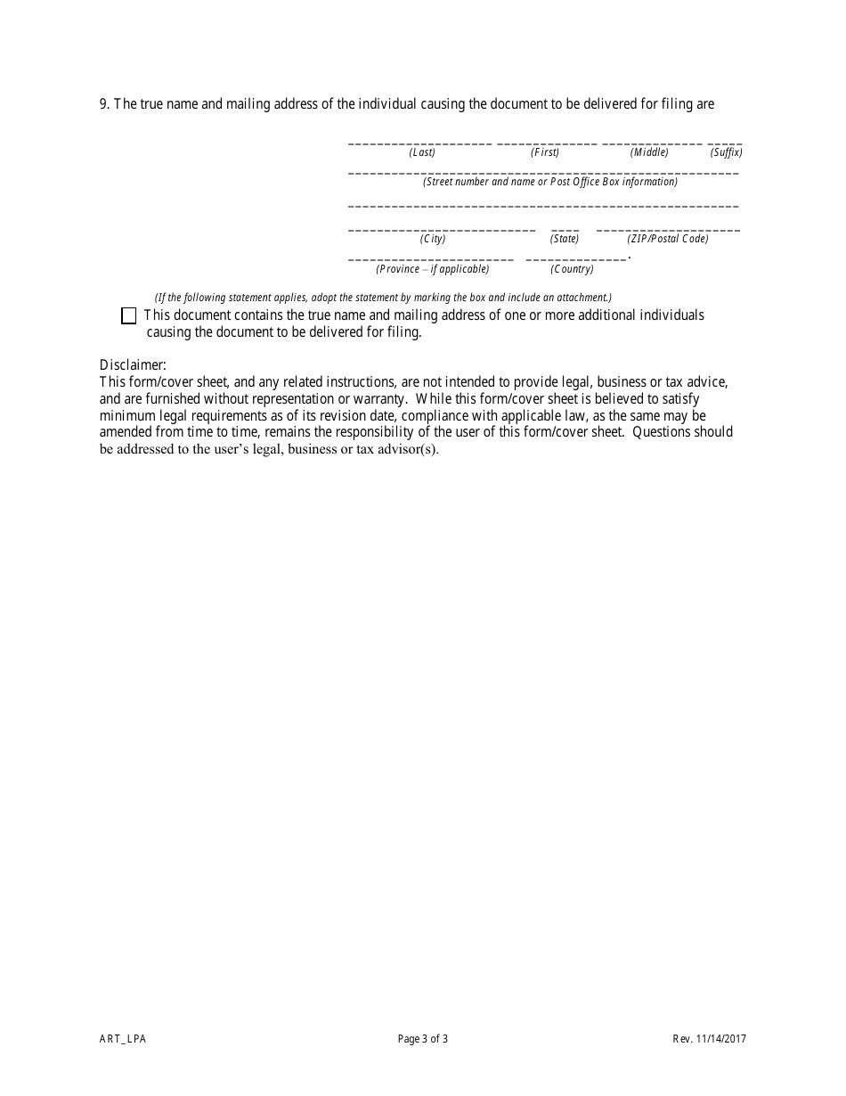Statement of Correction Correcting a Mistakenly Filed Domestic Entity That Was Meant to Be a Different Form of Domestic Entity - Limited Partnership Associations - Colorado, Page 5