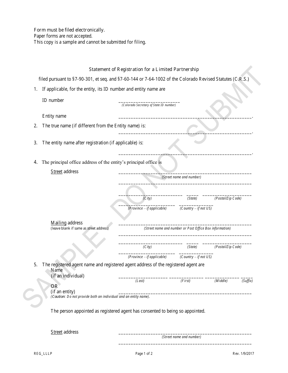 Statement of Registration for a Limited Partnership - Sample - Colorado, Page 1