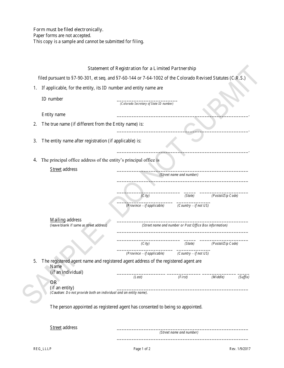 Colorado Statement of Registration for a Limited Partnership - Sample ...