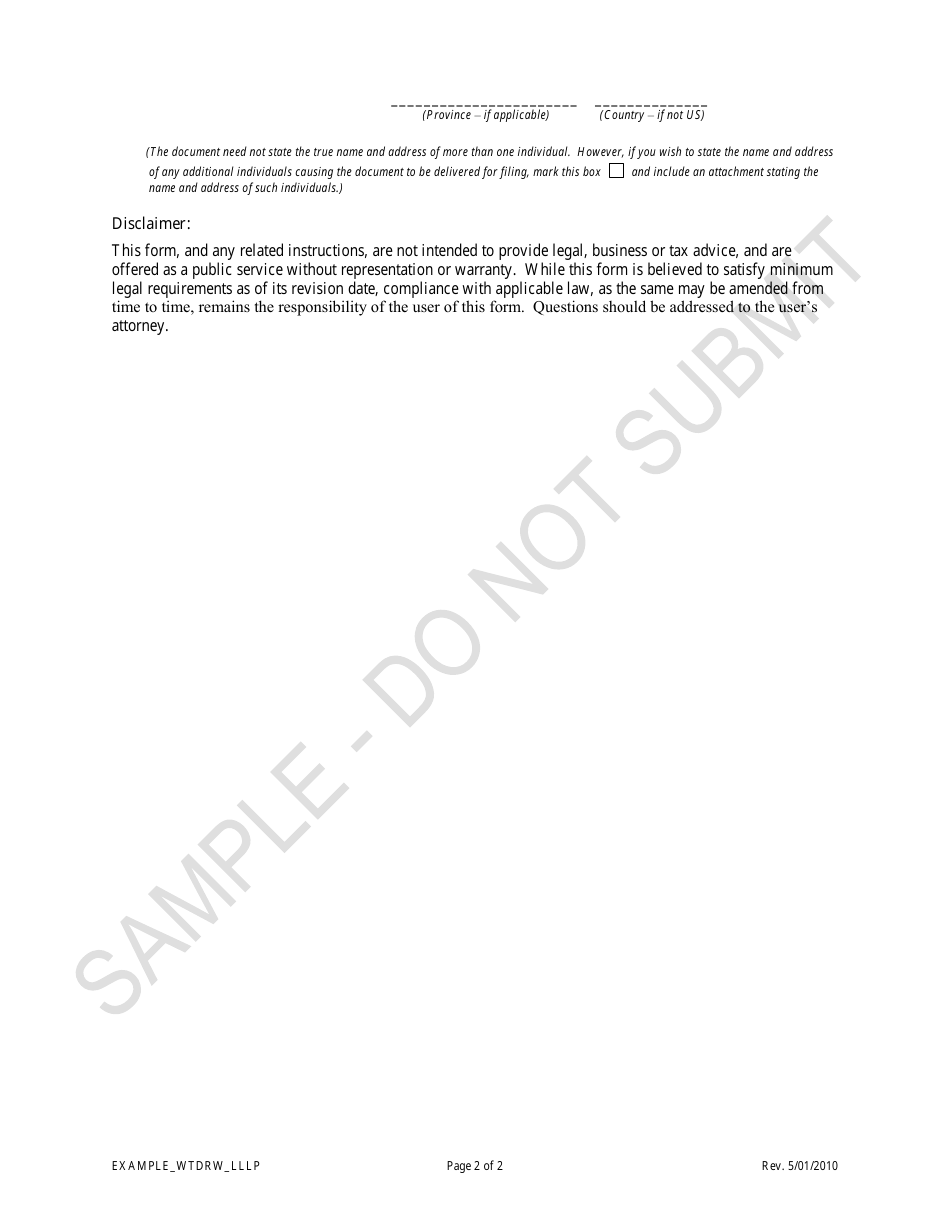 Statement of Withdrawal of Registration for a Limited Liability Limited Partnership (Lllp) - Sample - Colorado, Page 2