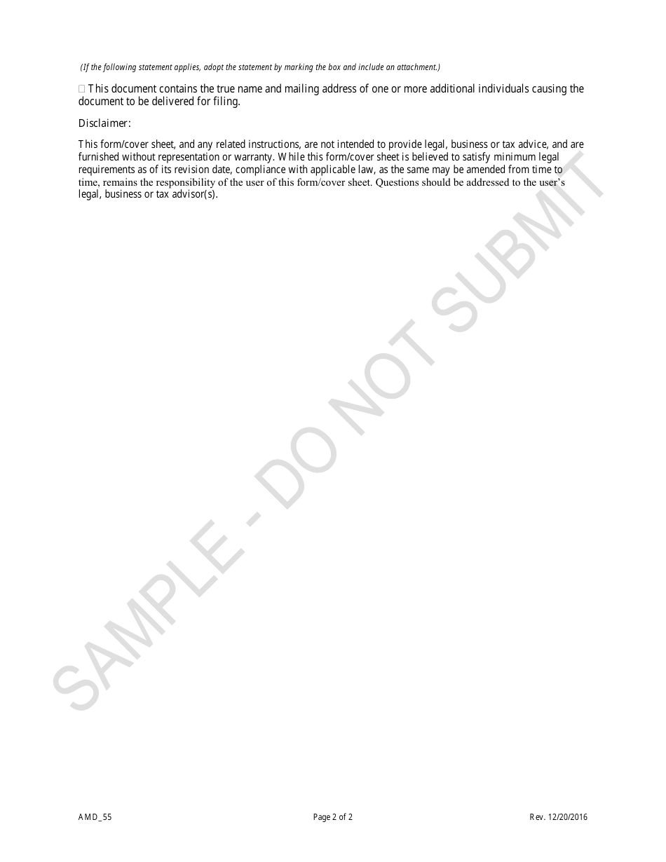 Articles of Amendment - Article 55 Cooperative Associations - Sample - Colorado, Page 2
