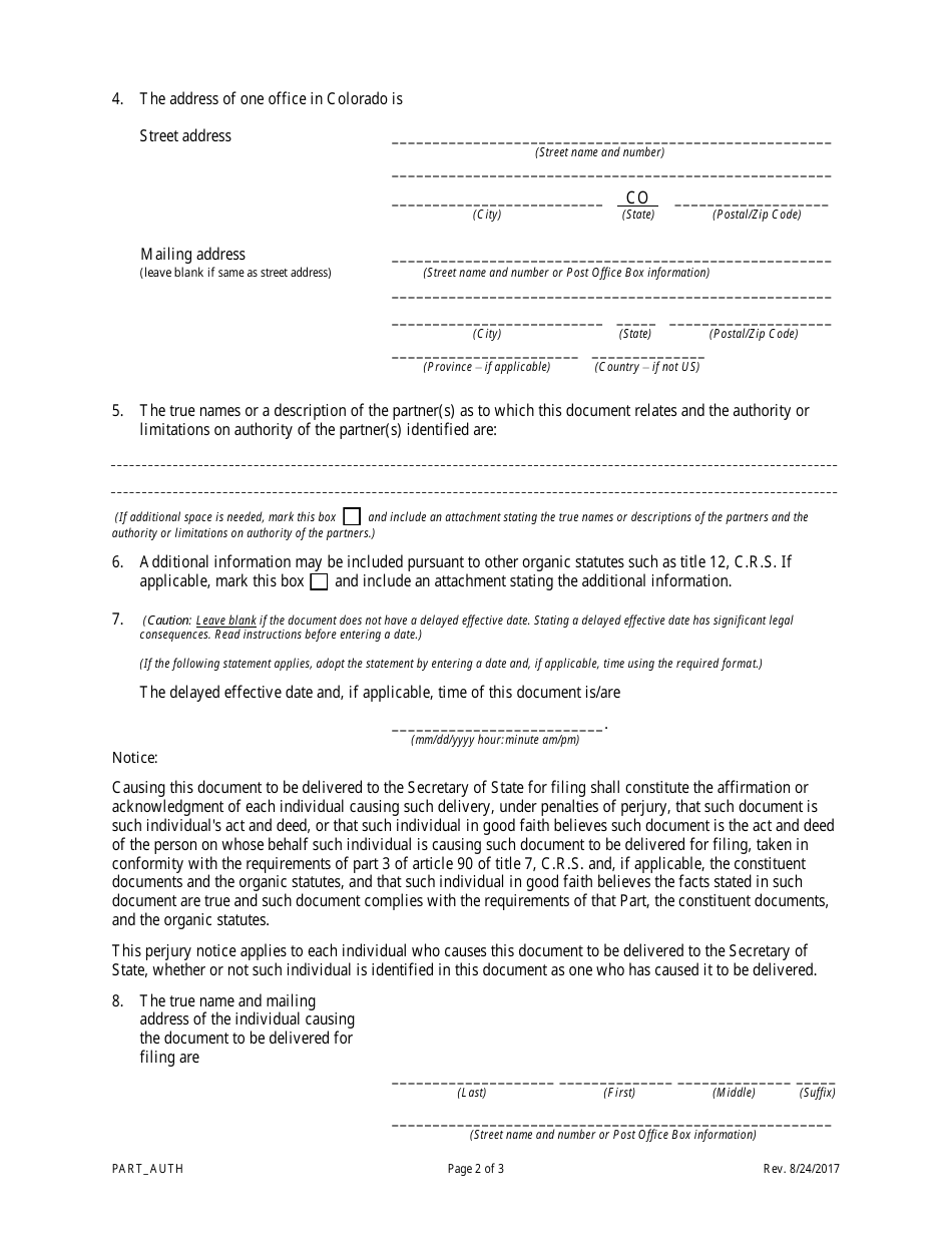 Statement of Partnership Authority - Miscellaneous Partnerships - Colorado, Page 2