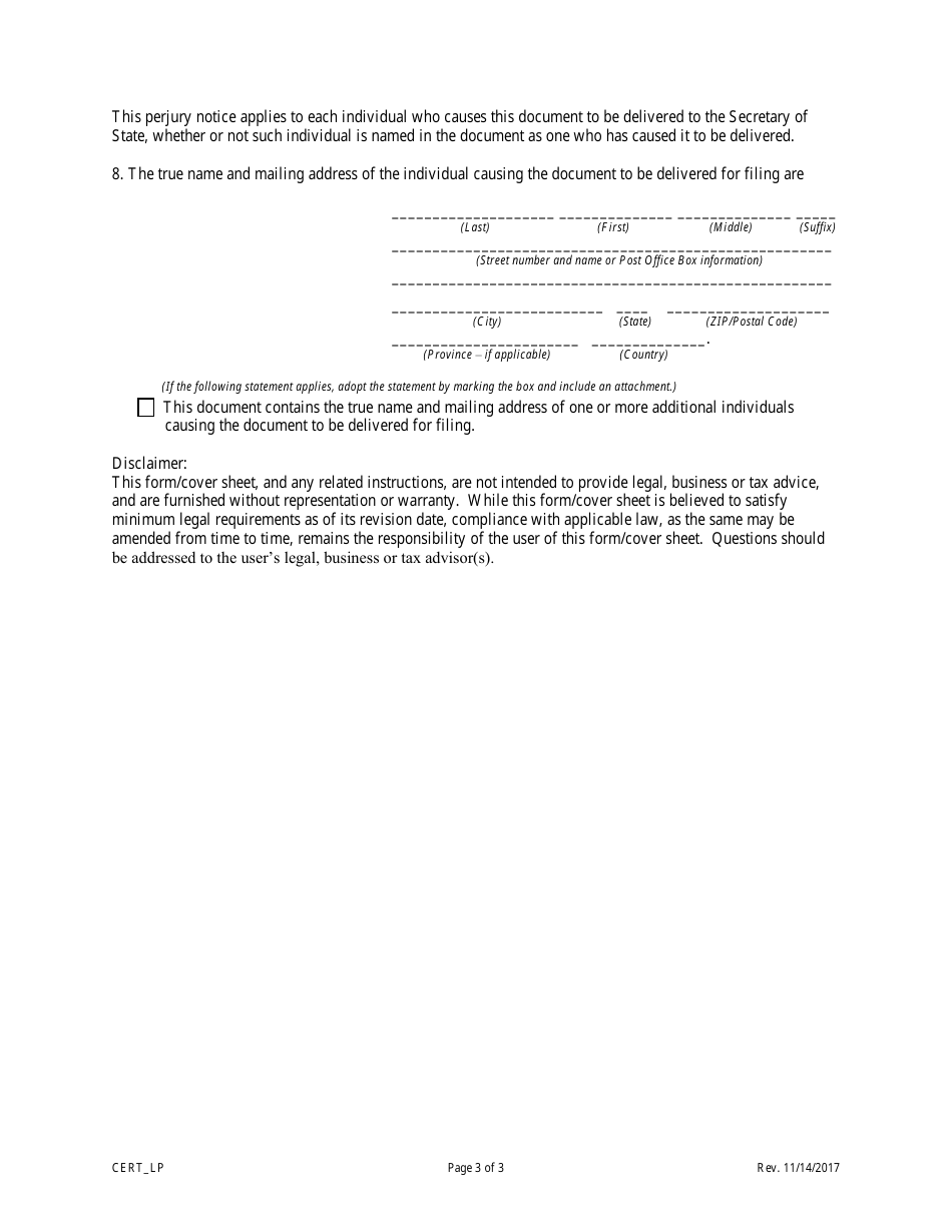 Statement of Correction Correcting a Mistakenly Filed Foreign Entity That Was Meant to Be a Domestic Entity - Limited Partnerships - Colorado, Page 5