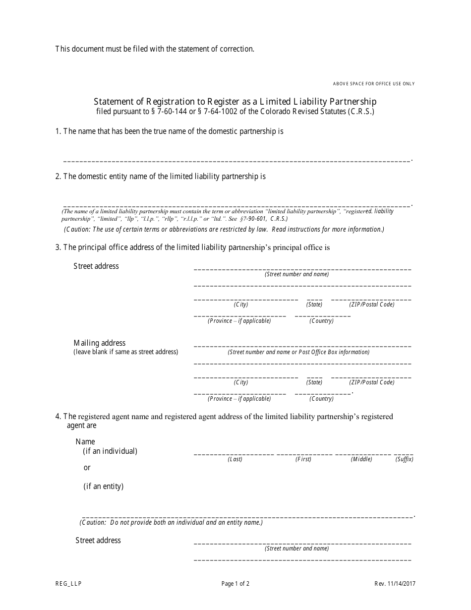 Statement of Correction Correcting a Mistakenly Filed Domestic Entity That Was Meant to Be a Different Form of Domestic Entity - Limited Liability Partnerships - Colorado, Page 3