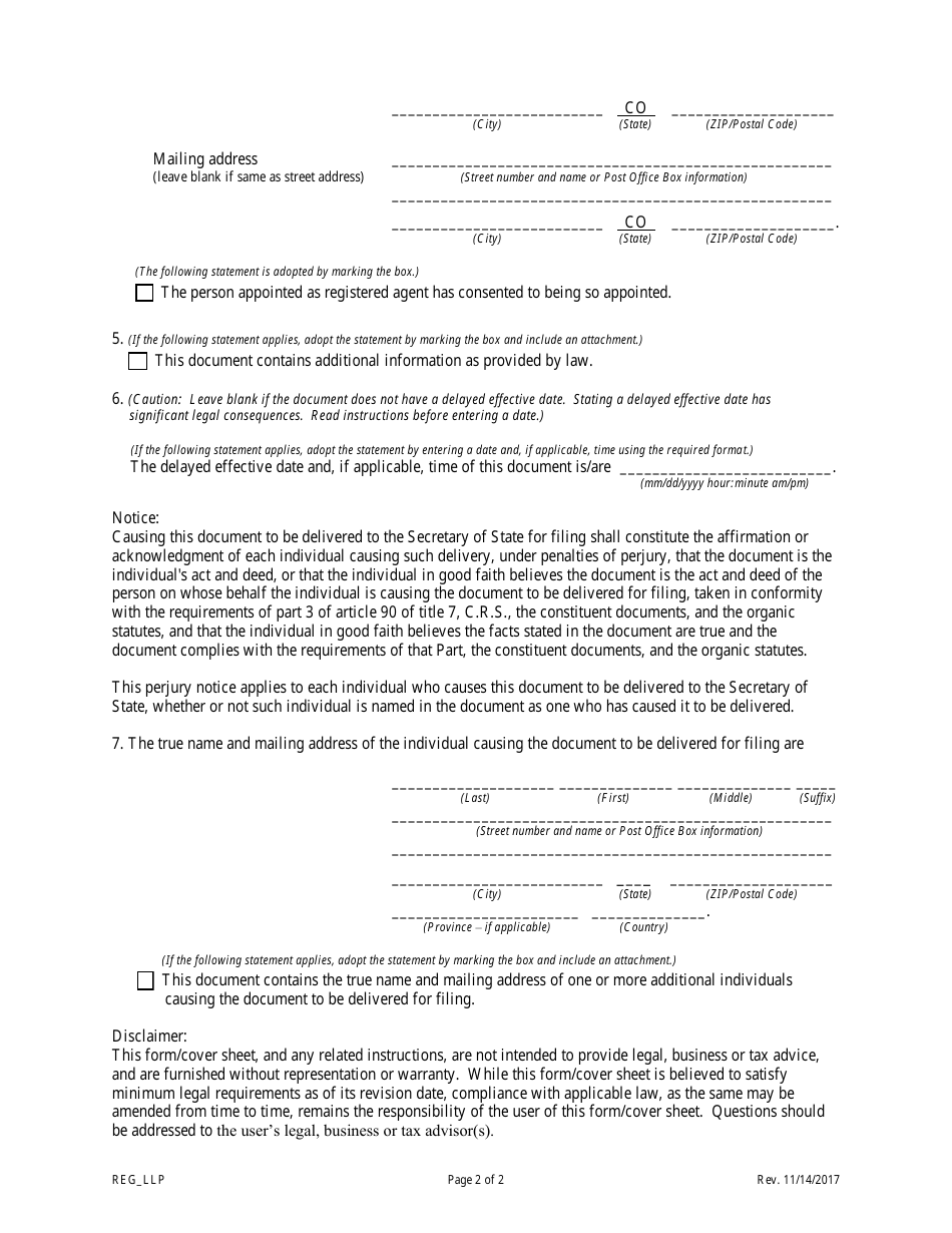 Statement of Correction Correcting a Mistakenly Filed Domestic Entity That Was Meant to Be a Different Form of Domestic Entity - Limited Liability Partnerships - Colorado, Page 4