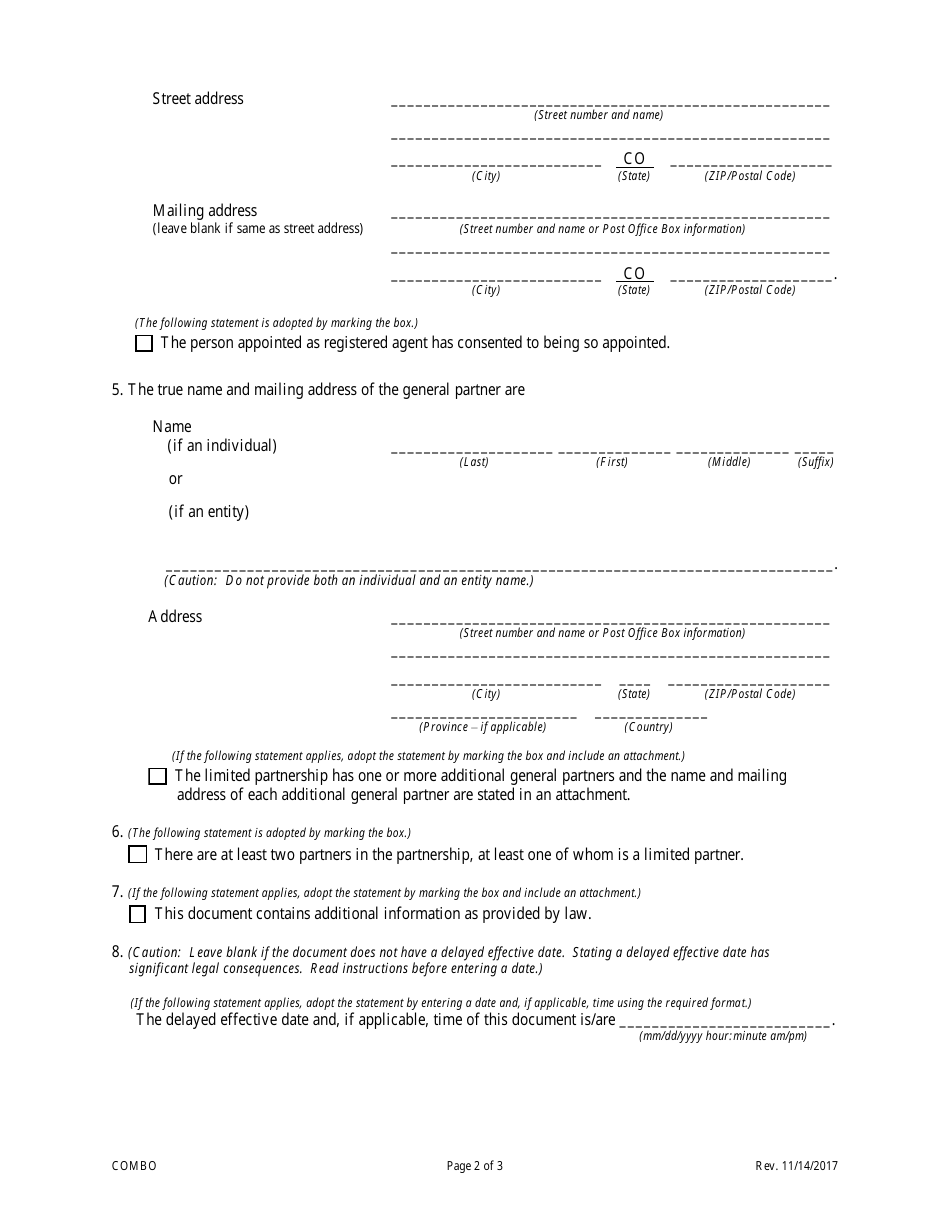 Statement of Correction Correcting a Mistakenly Filed Domestic Entity That Was Meant to Be a Different Form of Domestic Entity - Limited Liability Limited Partnerships - Colorado, Page 4
