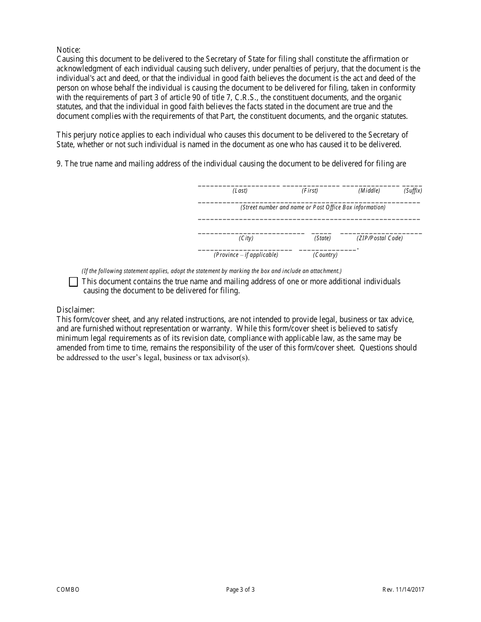 Statement of Correction Correcting a Mistakenly Filed Foreign Entity That Was Meant to Be a Domestic Entity - Limited Liability Limited Partnerships - Colorado, Page 5