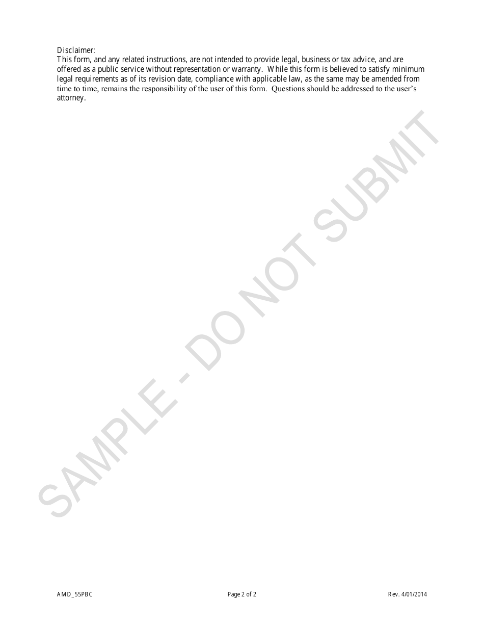 Certificate of Amendment - Article 55 Cooperative Association as a Public Benefit Corporation - Sample - Colorado, Page 2