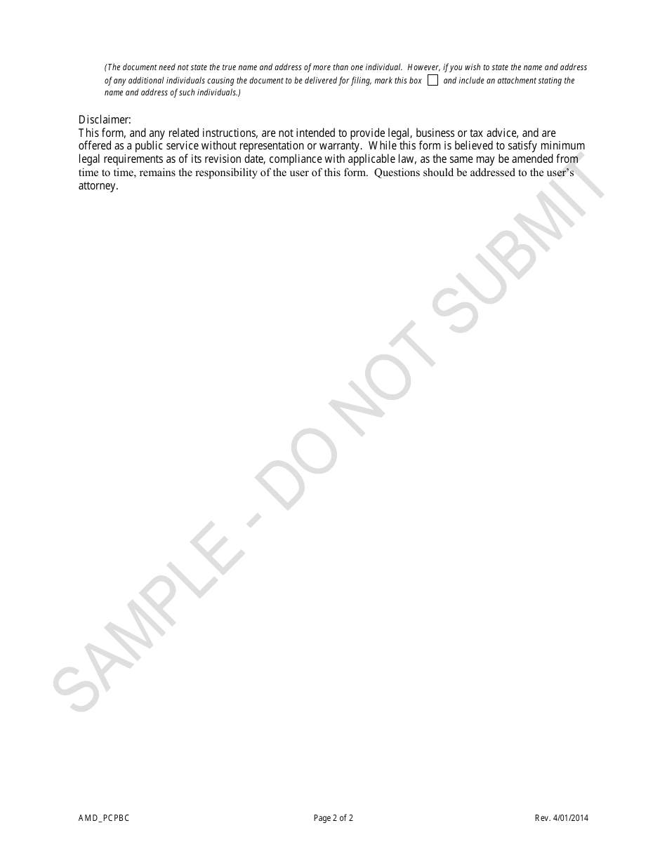 Articles of Amendment - Public Benefit Corporations - Sample - Colorado, Page 2