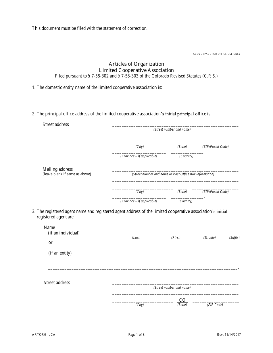 Statement of Correction Correcting a Mistakenly Filed Domestic Entity That Was Meant to Be a Different Form of Domestic Entity - Limited Cooperative Associations - Colorado, Page 3