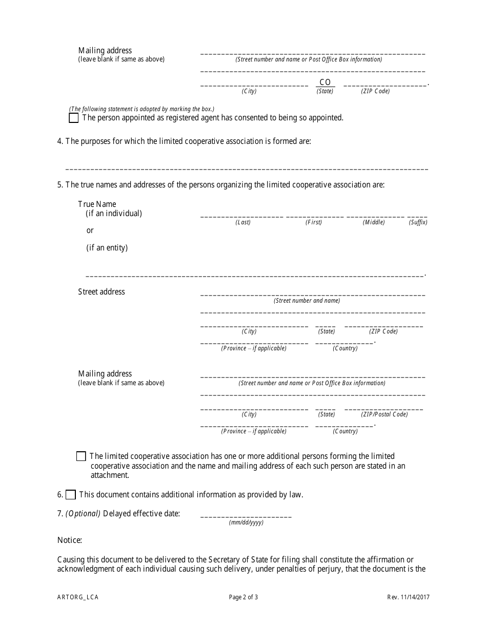 Statement of Correction Correcting a Mistakenly Filed Foreign Entity That Was Meant to Be a Domestic Entity - Limited Cooperative Associations - Colorado, Page 4