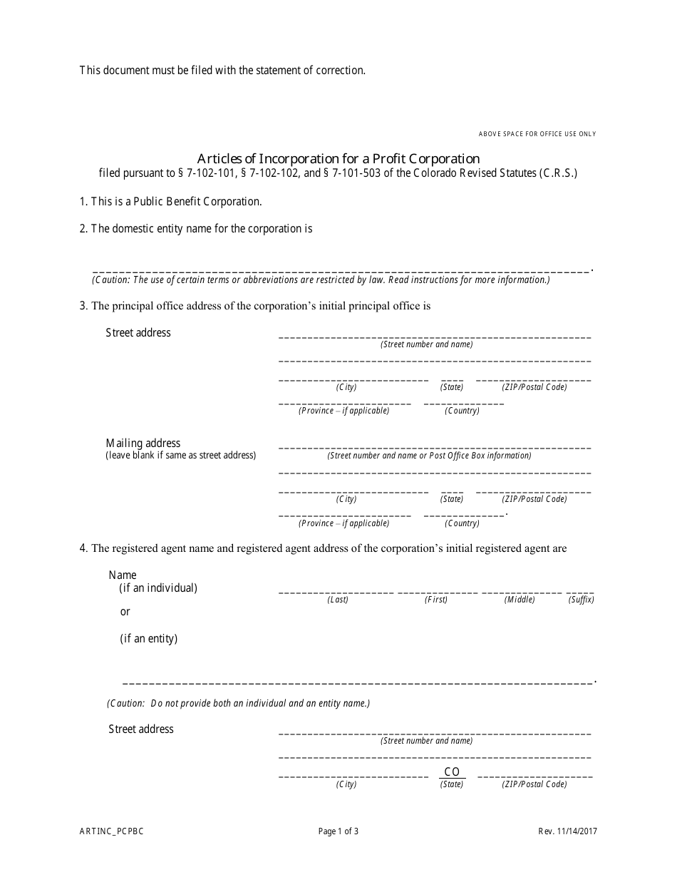 Statement of Correction Correcting a Mistakenly Filed Foreign Entity That Was Meant to Be a Domestic Entity - Public Benefit Corporations - Colorado, Page 3