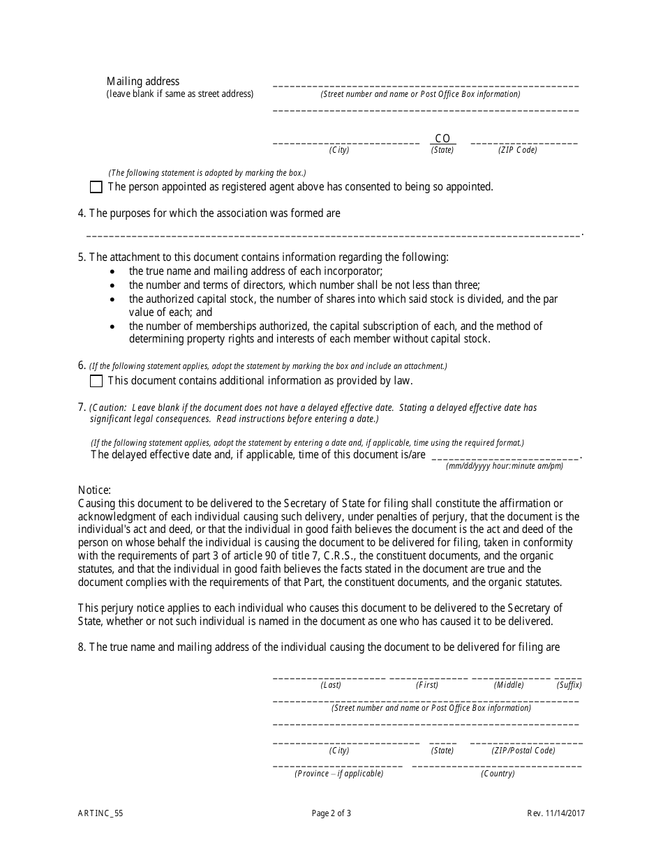 Statement of Correction Correcting a Mistakenly Filed Foreign Entity That Was Meant to Be a Domestic Entity - Article 55 Cooperative Associations - Colorado, Page 4