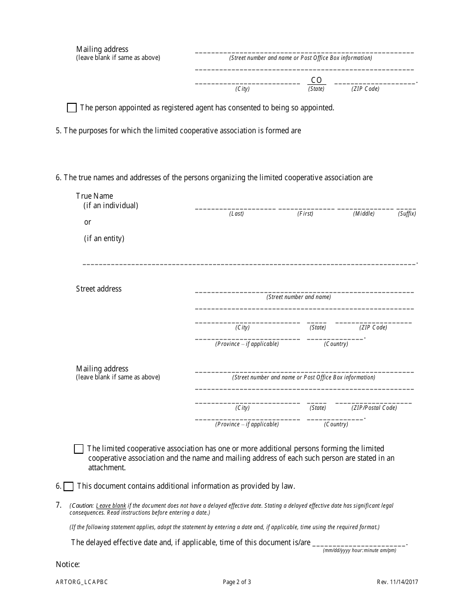 Statement of Correction Correcting a Mistakenly Filed Domestic Entity That Was Mean to Be a Different Form of Domestic Entity - Limited Cooperative Association (Lca) as a Public Benefit Corporation - Colorado, Page 4