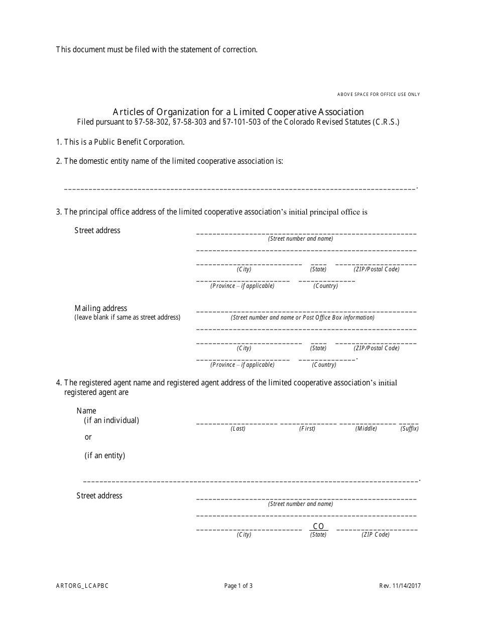 Statement of Correction Correcting a Mistakenly Filed Foreign Entity That Was Meant to Be a Domestic Entity - Limited Cooperative Association (Lca) as a Public Benefit Corporation - Colorado, Page 3