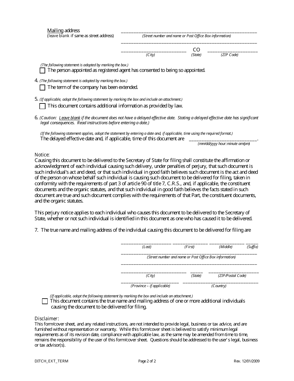 Statement of Extension of Term - Colorado, Page 2