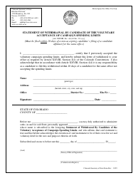 Document preview: Statement of Withdrawal by Candidate of the Voluntary Acceptance of Campaign Spending Limits - Colorado