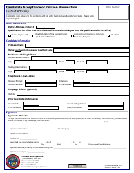 Document preview: Candidate Acceptance of Petition Nomination - District Attorney - Colorado