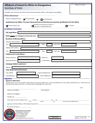Document preview: Affidavit of Intent for Write-In Designation - Secretary of State - Colorado