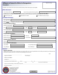 Document preview: Affidavit of Intent for Write-In Designation - President - Colorado