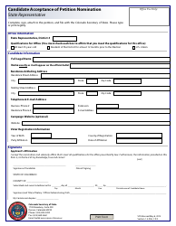 Document preview: Candidate Acceptance of Petition Nomination - State Representative - Colorado